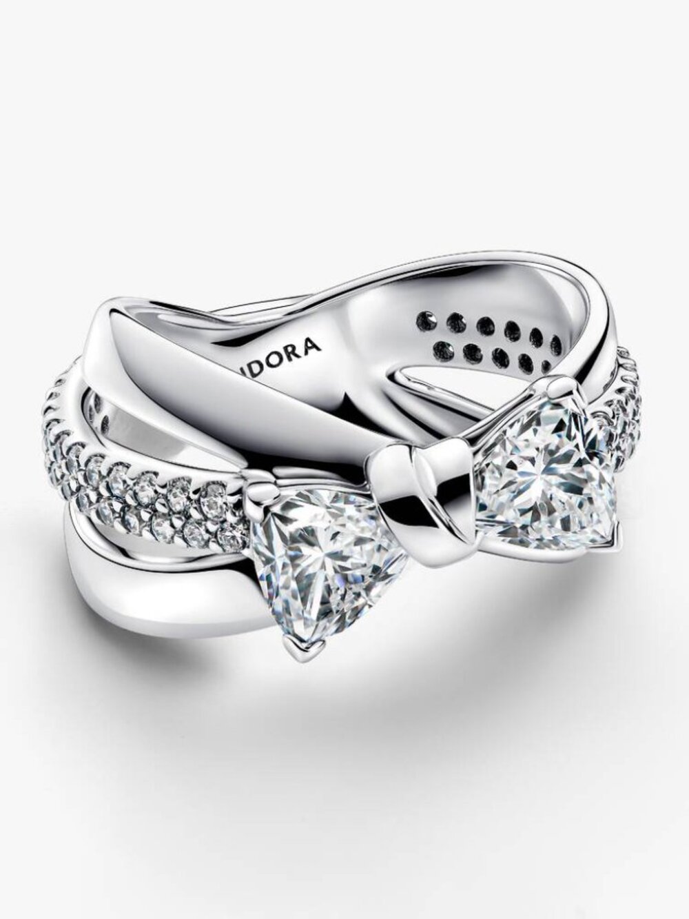 Pandora Sparkling Bow Crossover Ring Sterling Silver CZ